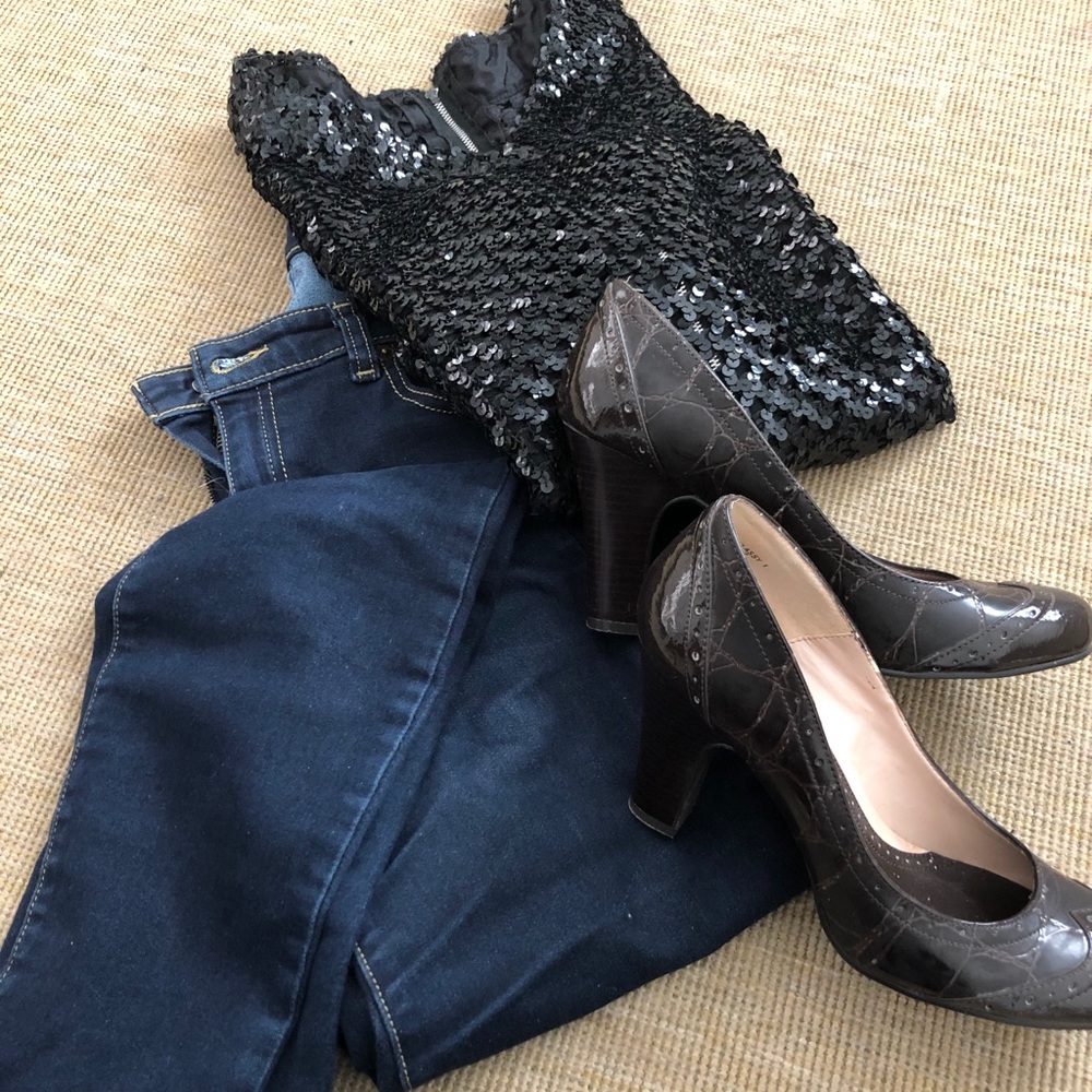 Black sequined shell top